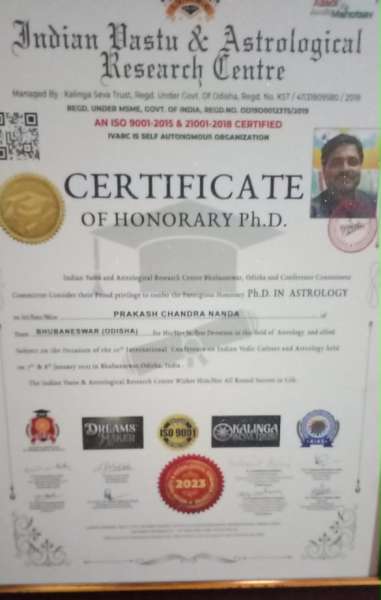 Certificate of hony. PhD